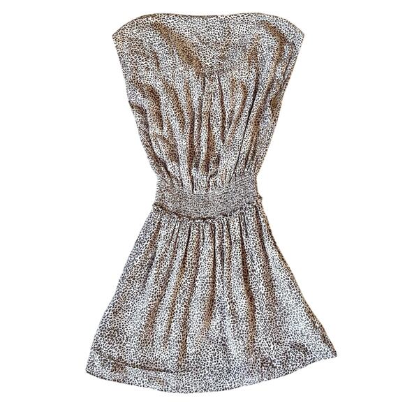 Rails Angelina Smocked Waist Tiered Mini Dress Sand Cheetah Linen Blend Size XS - Picture 7 of 9